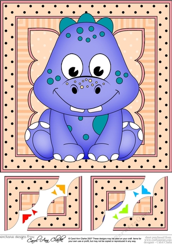 8 x 8  Cute Little Dinosaur Scalloped Corner Topper 