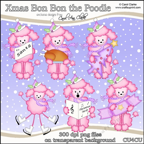 Christmas Bon Bon the Poodle Dog - CU4CU Digital Clip Art Set