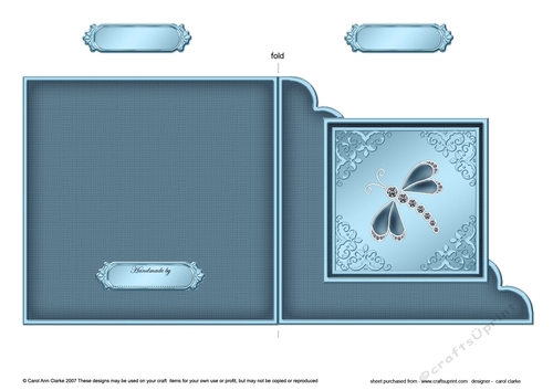 Diamante Dragonfly  - Cut and Fold Corner Card 