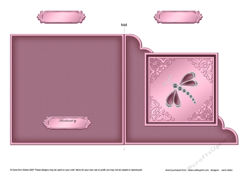 Diamante Dragonfly  - Cut and Fold Corner Card 