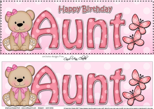 Large DL Happy Birthday AUNT 3D decoupage with Livvy Bear