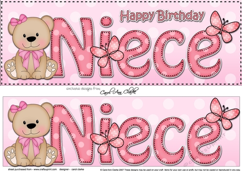 Large DL Happy Birthday NIECE 3D decoupage with Livvy Bear