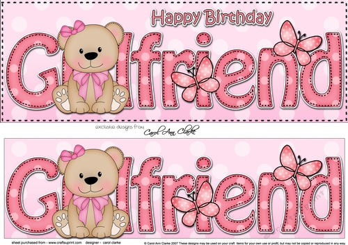 Large DL Happy Birthday GIRLFRIEND 3D decoupage with Livvy Bear