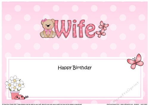 Large DL Happy Birthday WIFE insert with Livvy Bear
