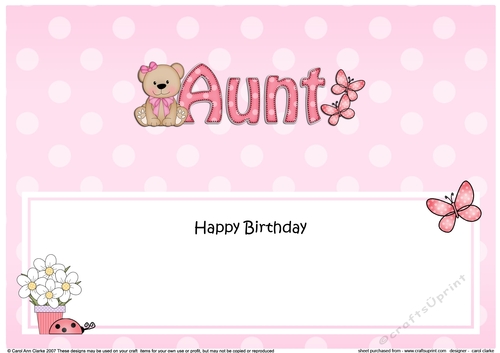 Large DL Happy Birthday AUNT insert with Livvy Bear