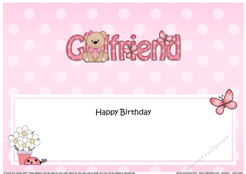 Large DL Happy Birthday GIRLFRIEND insert with Livvy Bear