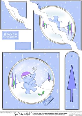 Baby Xmas Elephant Quick Card with Wavy Corner Side Stacker
