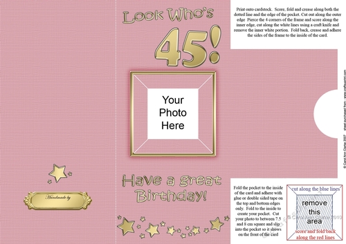Add a Photo 45th Birthday Card with easy fold frame