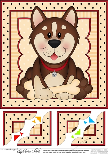 8 x 8 Cute Little Husky Dog Scalloped Corner Topper