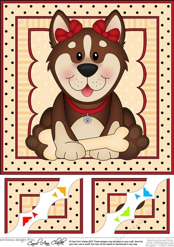 8 x 8 Cute Little Husky Dog Scalloped Corner Topper