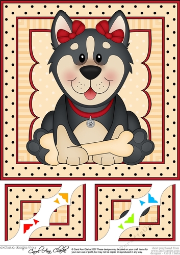 8 x 8 Cute Little Husky Dog Scalloped Corner Topper