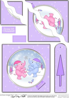 Baby Xmas Elephants Quick Card Wavy Corner Side Stacker