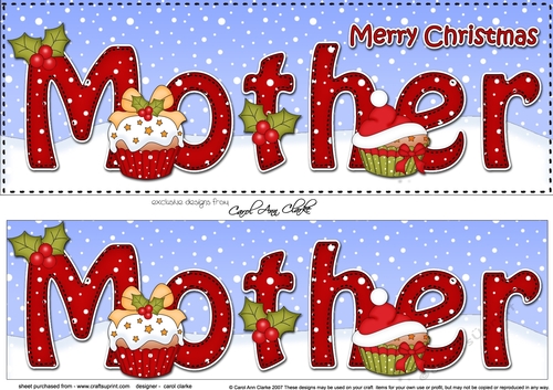 Large DL Merry Christmas MOTHER 3D decoupage with Cupcakes