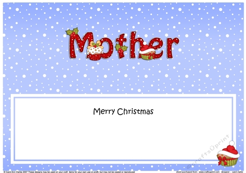 Large DL Merry Christmas MOTHER insert with Cupcakes