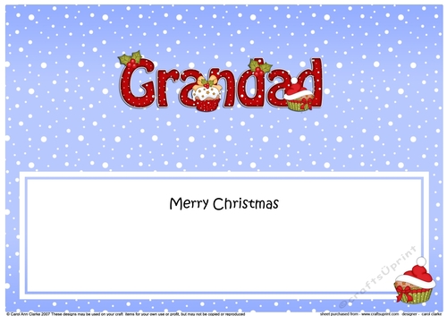 Large DL Merry Christmas GRANDAD insert with Cupcakes