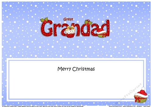 Large DL Merry Christmas GREAT GRANDAD insert with Cupcakes