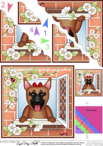 Scalloped Corner Stacker - Through the Window - Little German Shepherd Dog