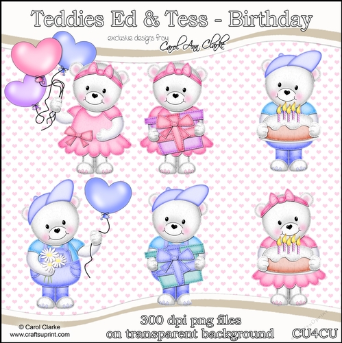 Teddies Ed & Tess - Flowers - CU4CU Digital Clip Art Set