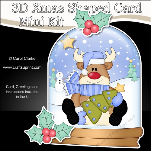 3D Shaped Christmas Snow Globe Card Kit - Rudolph has a Christmas Tree