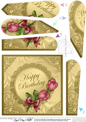Roses and Metallic Lace Quick Card with Fan Pyramage Topper