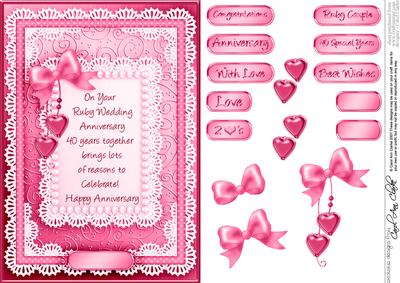A5 Ruby Wedding Lace and Pearls Quick Card with 3D Decoupage