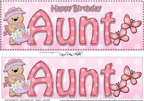 Large DL Happy Birthday AUNT 3D decoupage with Livvy Bear