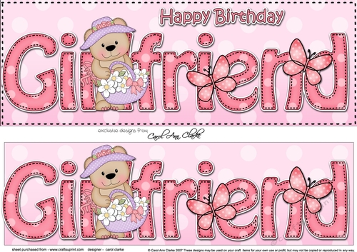Large DL Happy Birthday GIRLFRIEND 3D decoupage with Livvy Bear
