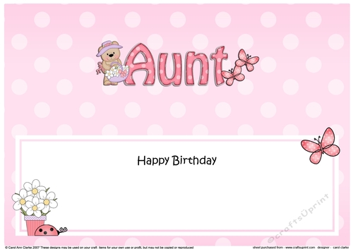 Large DL Happy Birthday AUNT insert with Livvy Bear