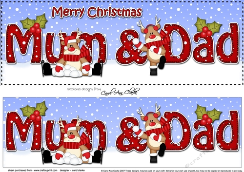 Large DL Merry Christmas MUM & DAD insert with Rudolph