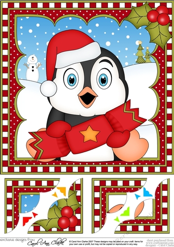 Christmas Penguin 8 x 8 Scalloped Corner Topper