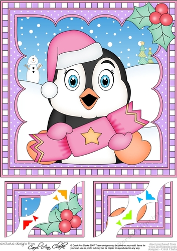 Christmas Penguin 8 x 8 Scalloped Corner Topper
