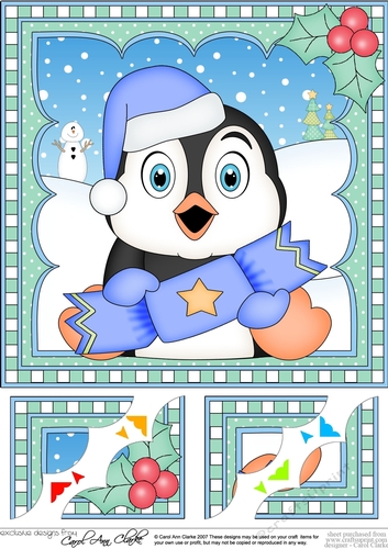 Christmas Penguin 8 x 8 Scalloped Corner Topper