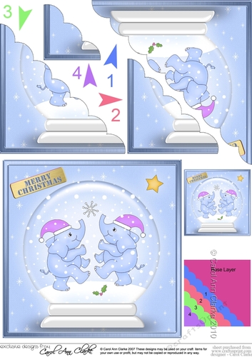 Cute Little Elephants Christmas Snowglobe - Scalloped Corner Stacker