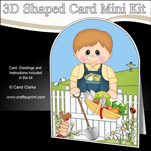 3D Shaped Card  Kit - In the Garden - Young Boy has picked the Veggies