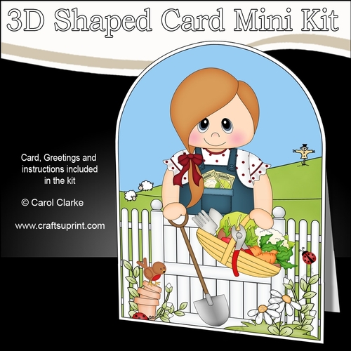 3D Shaped Card  Kit - In the Garden - Young Girl has picked the Veggies
