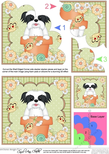 Flowerpot Friends - Little Shih Tzu Dog Dog Shell Edged Corner