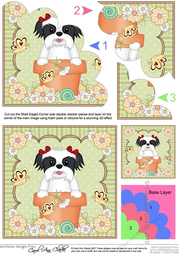 Flowerpot Friends - Little Shih Tzu Dog Dog Shell Edged Corner Side Stacker