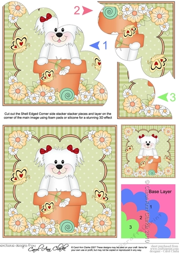 Flowerpot Friends - Little Bichon Frise Dog Shell Edged Corner Side Stacker