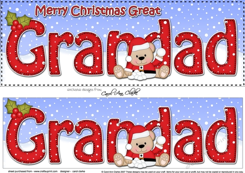 Large DL Merry Christmas GREAT GRANDAD 3D decoupage with Teddies