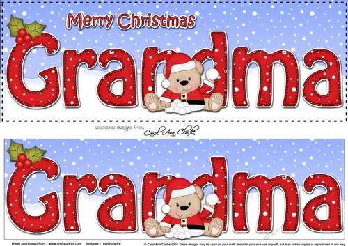 Large DL Merry Christmas GRANDMA 3D decoupage with Teddies