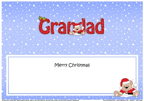 Large DL Merry Christmas GRANDAD insert with Teddies