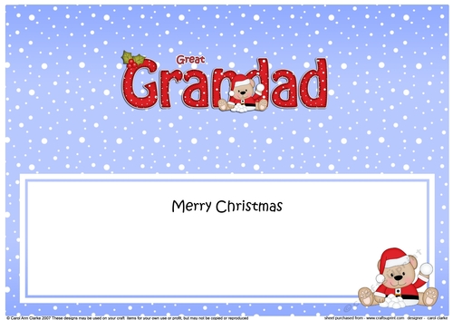 Large DL Merry Christmas GREAT GRANDAD insert with Teddies