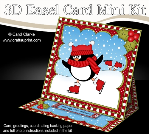  3D Easel Card Mini Kit - Christmas Pip Penguin is Ice Skating
