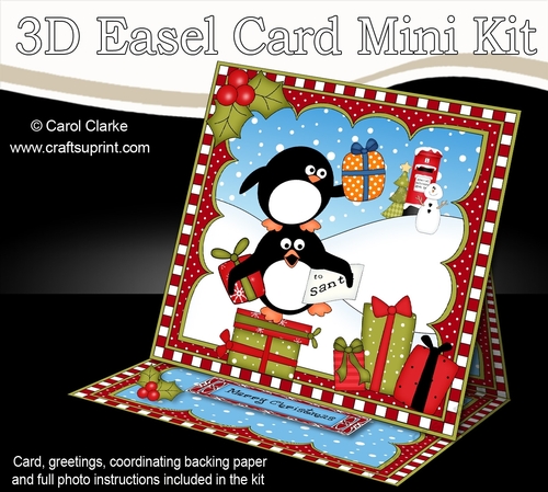  3D Easel Card Mini Kit - Christmas Penguins have lots of Presents