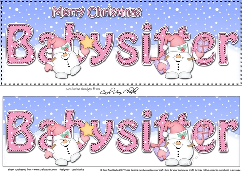 Large DL Merry Christmas BABYSITTER 3D decoupage with Snowball Sam 