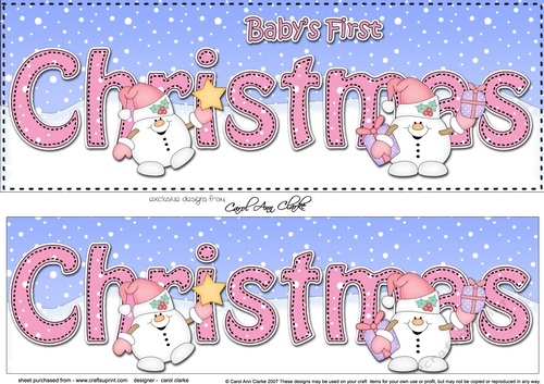 Large DL Merry Christmas BABYS FIRST CHRISTMAS 3D decoupage with Snowball Sam 