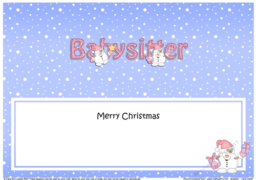 Large DL Merry Christmas BABYSITTER insert with Snowball Sam 