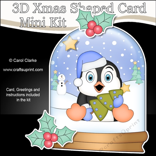 3D Shaped Christmas Snow Globe Card Kit - Penguin has a Christmas Tree