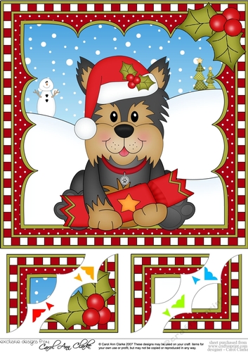 Christmas 8 x 8 Scalloped Corner Topper - Little Yorkie Dog
