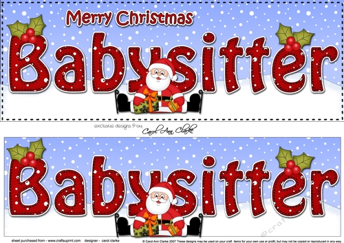 Large DL Merry Christmas BABYSITTER 3D decoupage with Santa 3D decoupage